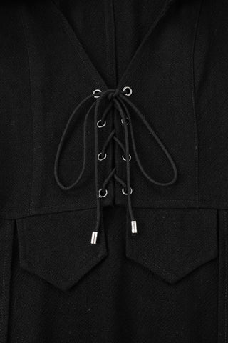 1 left - Black Thick Linen Lace Up Hooded Cloak