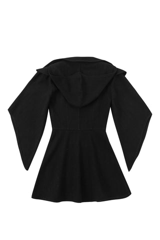 1 left - Black Thick Linen Lace Up Hooded Cloak