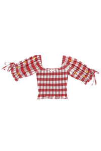 Spaghetti Western Smocked Blouse Red Gingham