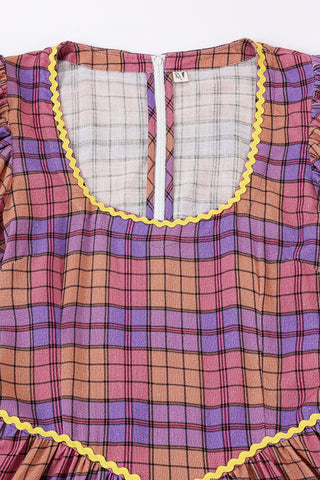 Loretta Ruffle Mini Dress Purple Plaid