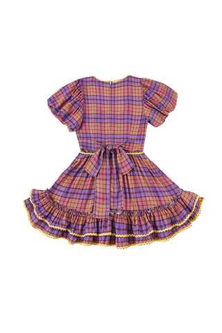 Loretta Ruffle Mini Dress Purple Plaid