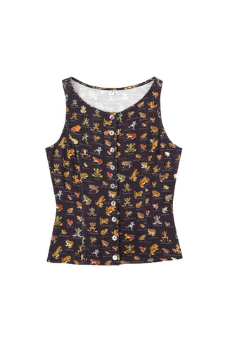 Soft Linen Button Down Tank Top Favorite Frogs