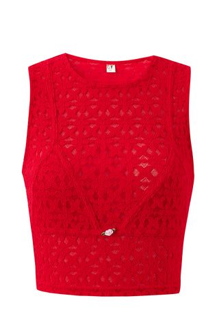Bikini Bod Lace Rosette Red top