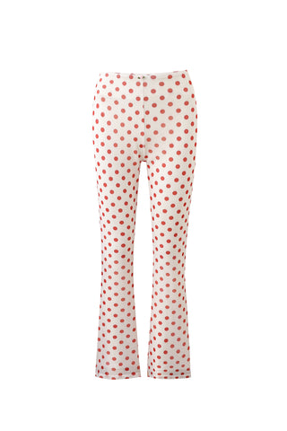 Mesh Stretch Pants Red Polka Dot