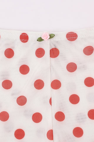 Mesh Stretch Pants Red Polka Dot