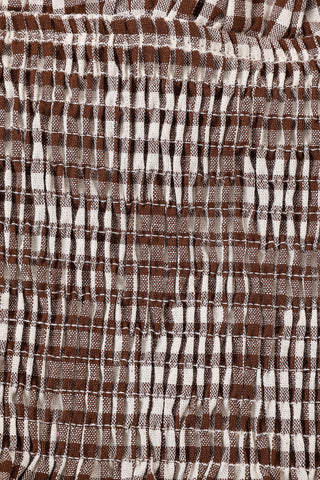 Soft Linen Smocked Waist Blouse Brown Gingham