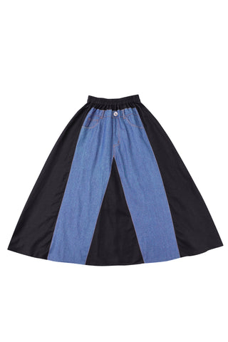 3 left - Black & Blue Jeans Linen Skirt