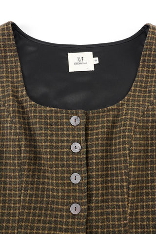 Moss Plaid Wool Blend Button Up Vest Crop Top