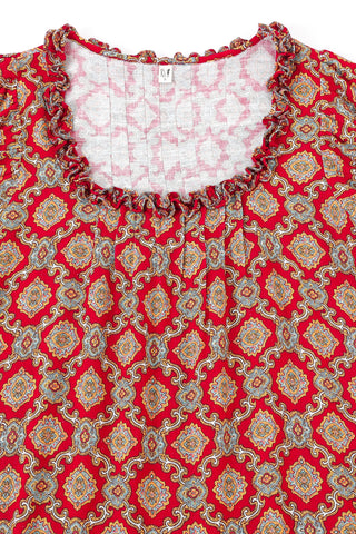 Soft Linen Babydoll Mini Dress Fancy Red Couch