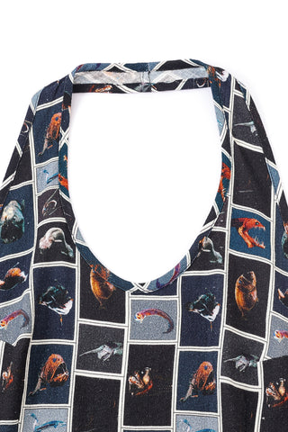 Soft Linen Backless Halter Top Cuter Fish