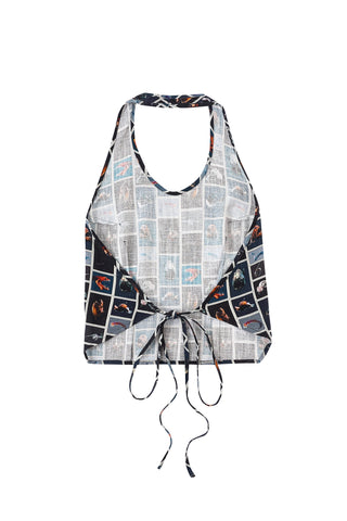 Soft Linen Backless Halter Top Cuter Fish