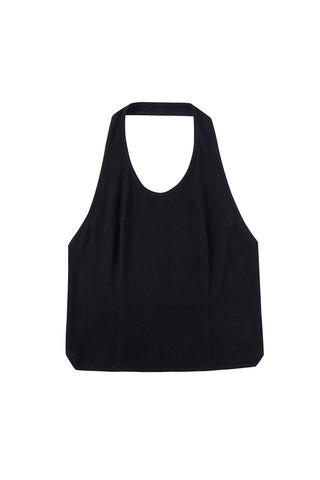 Soft Linen Backless Halter Top Black