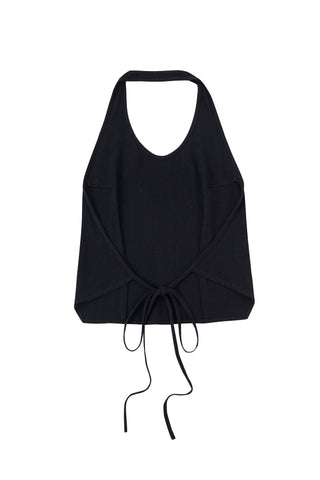 Soft Linen Backless Halter Top Black