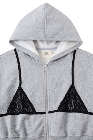 Lace Bikini Bod Zip-Up Sweatshirt Gray/Black