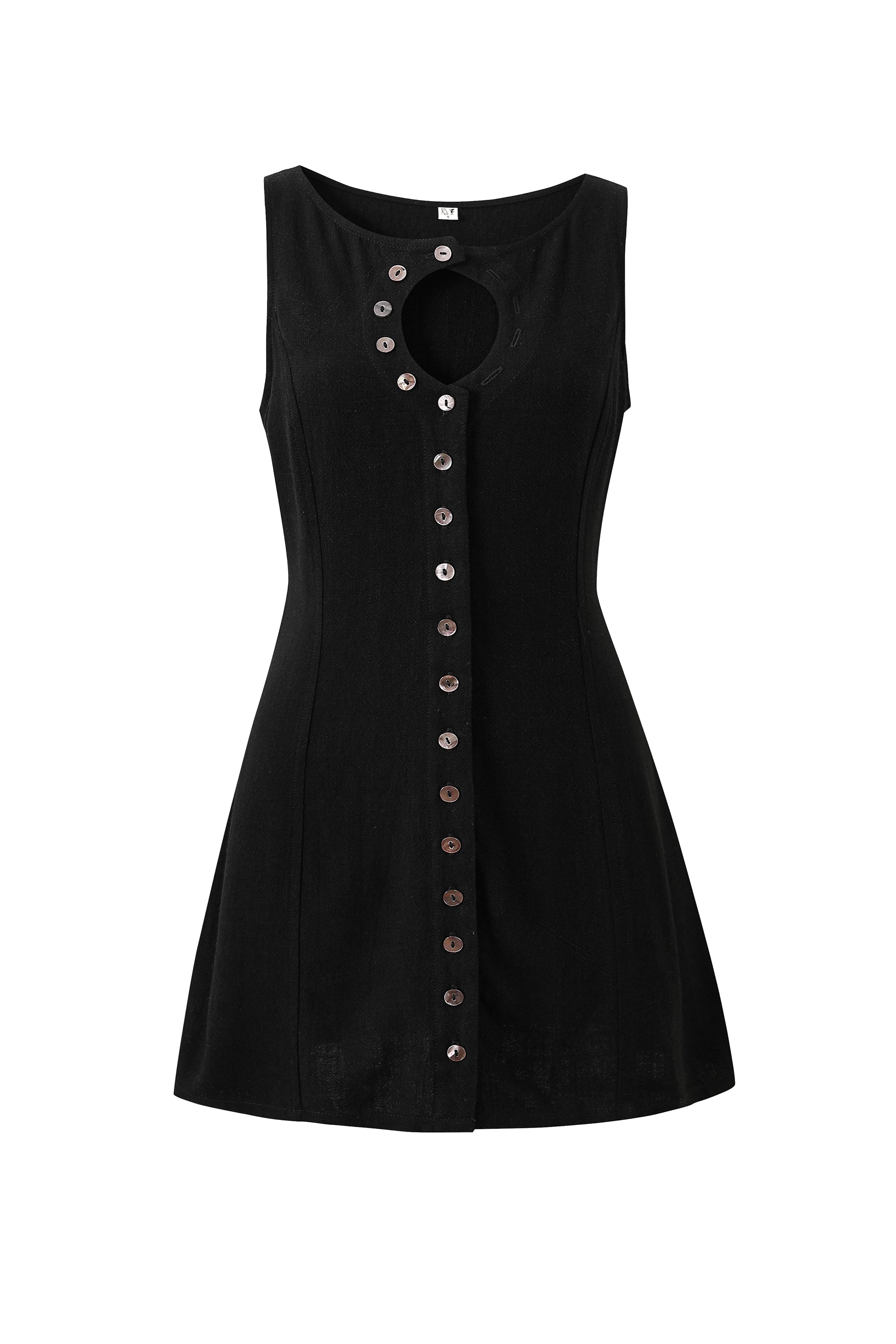 Unbuttoned Soft Linen Mini Dress Black L / Black Unbuttoned Soft Linen Mini Dress Black L / Black