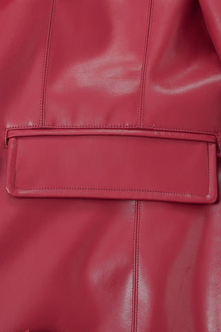Unisex Oxblood Faux Pant Leather Long Coat