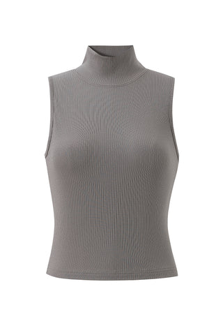 Mock Neck Tencel Rib Tank Gray