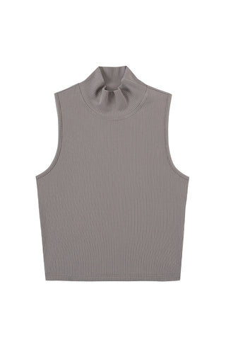 Mock Neck Tencel Rib Tank Gray