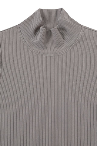 Mock Neck Tencel Rib Tank Gray