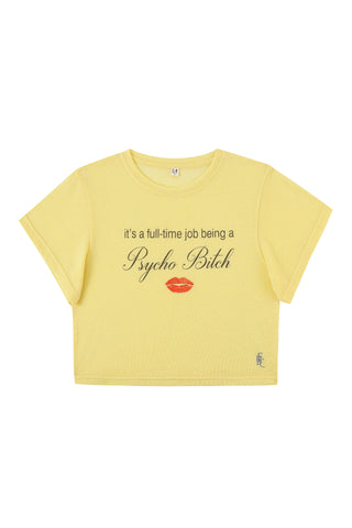 Psycho Bitch Wool Blend Baby Tee Yellow