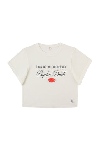 Psycho Bitch Wool Blend Baby Tee White