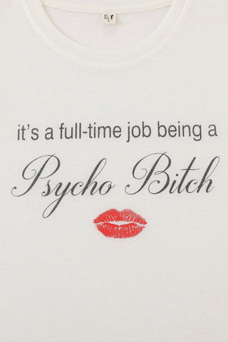 Psycho Bitch Wool Blend Baby Tee White