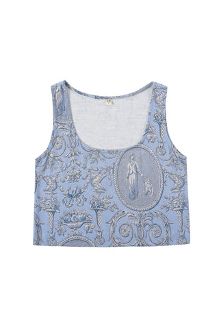 Scoop Crop Tank Soft Linen Blue Women Toile