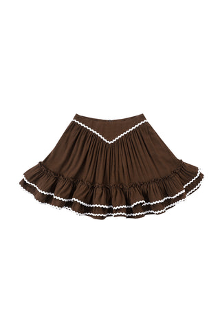 Loretta Ruffle Soft Linen Skirt Brown