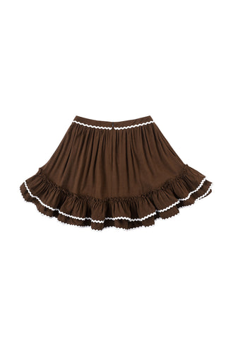 Loretta Ruffle Soft Linen Skirt Brown