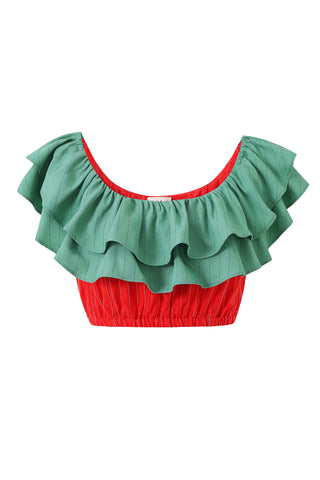 Tencel Stripe Ruffle Bra Top Beet Salad