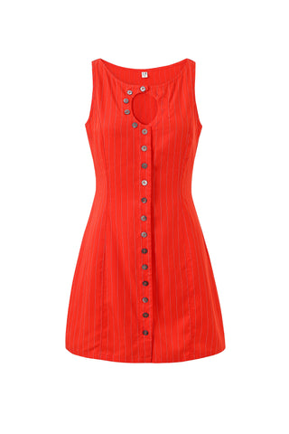 Unbuttoned Mini Dress Tencel Stripe Red
