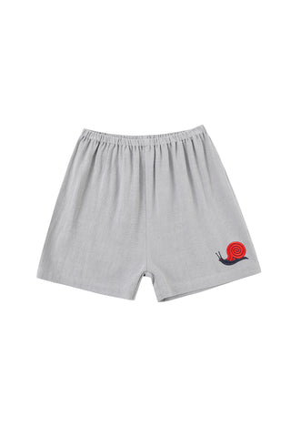 Toddler Soft Linen Snail Embroidered Shorts Gray