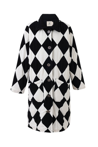 Linen Quilted Diamont Scrap Coat Black/White