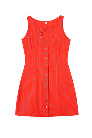 Unbuttoned Mini Dress Tencel Stripe Red