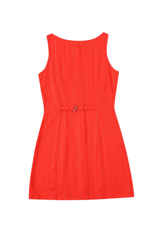 Unbuttoned Mini Dress Tencel Stripe Red