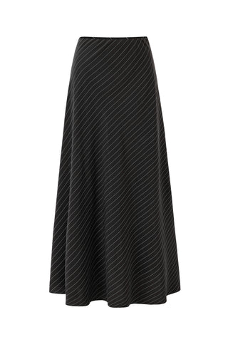 Office Bias Cut Skirt Tencel Stripe Black