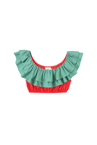 Tencel Stripe Ruffle Bra Top Beet Salad