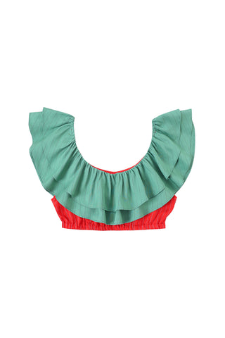 Tencel Stripe Ruffle Bra Top Beet Salad