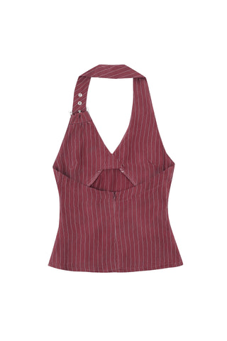 Buckle Halter Top Tencel Stripe Maroon