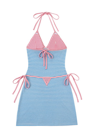 Bikini Bod Wool Blend Stripe Halter Dress Candy Necklace