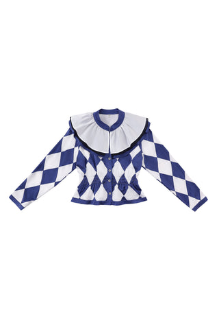 Quilted Silk Harlequin Jester Top Navy