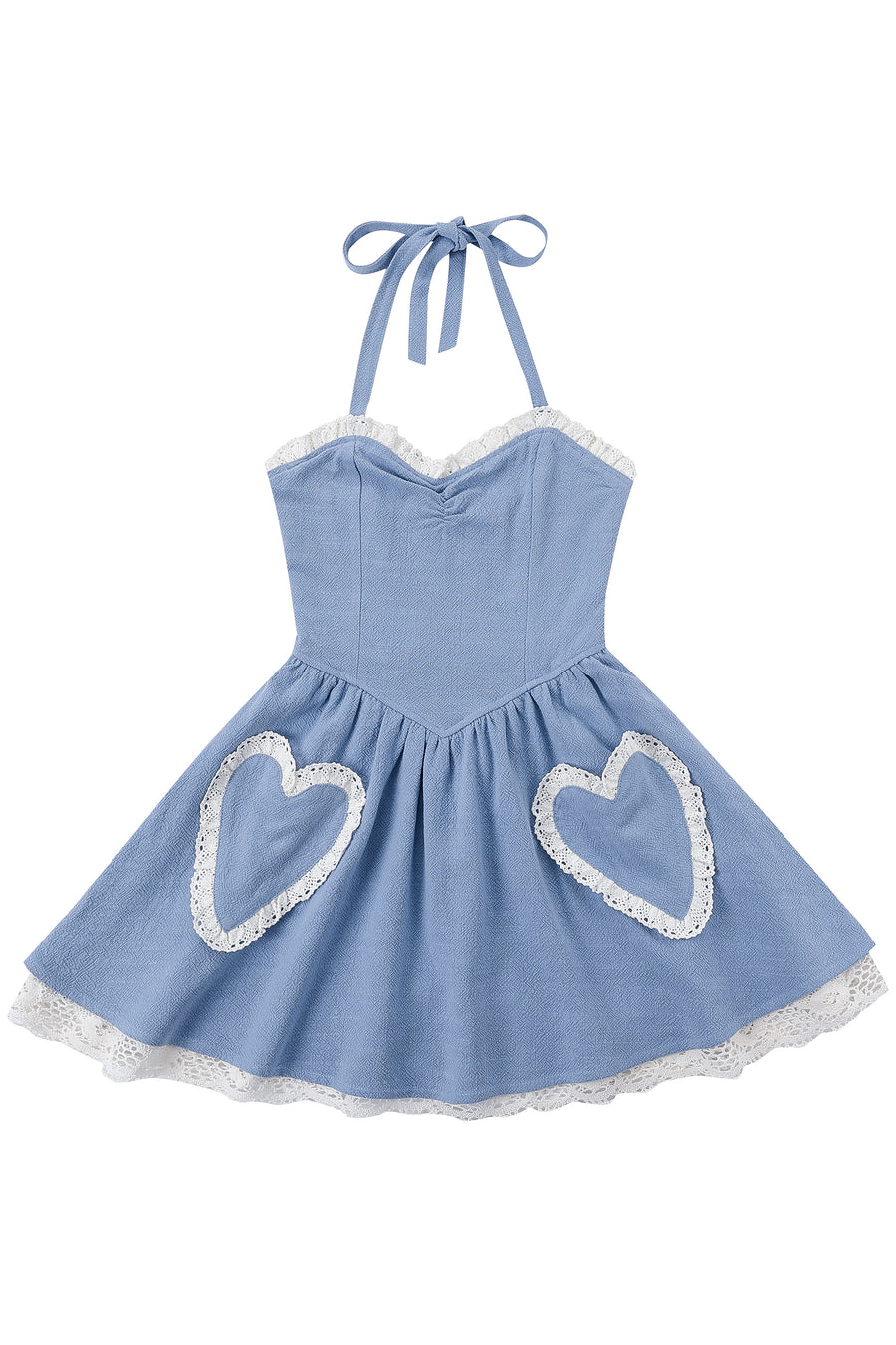 Sweetheart Linen halter Dress Light Blue
