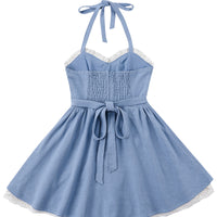 Sweetheart Linen halter Dress Light Blue