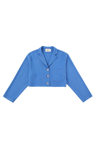 French Blue Linen Crop Jacket