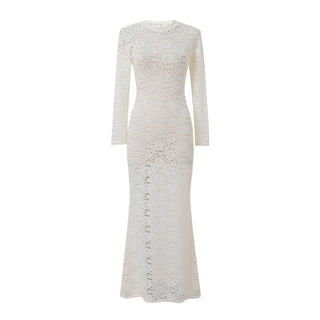 White Rose Lace Long Sleeve Dress