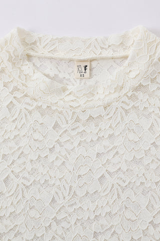 White Rose Lace Long Sleeve Dress