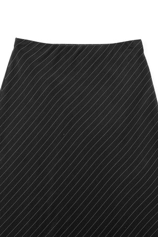 Office Bias Cut Skirt Tencel Stripe Black