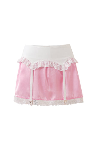 Silk Garter Slip Skirt Pink/White