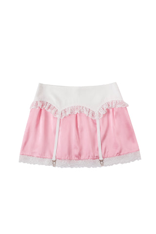 Silk Garter Slip Skirt Pink/White