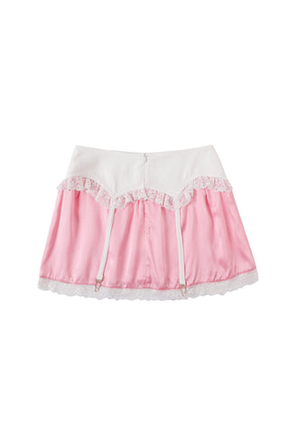 Silk Garter Slip Skirt Pink/White